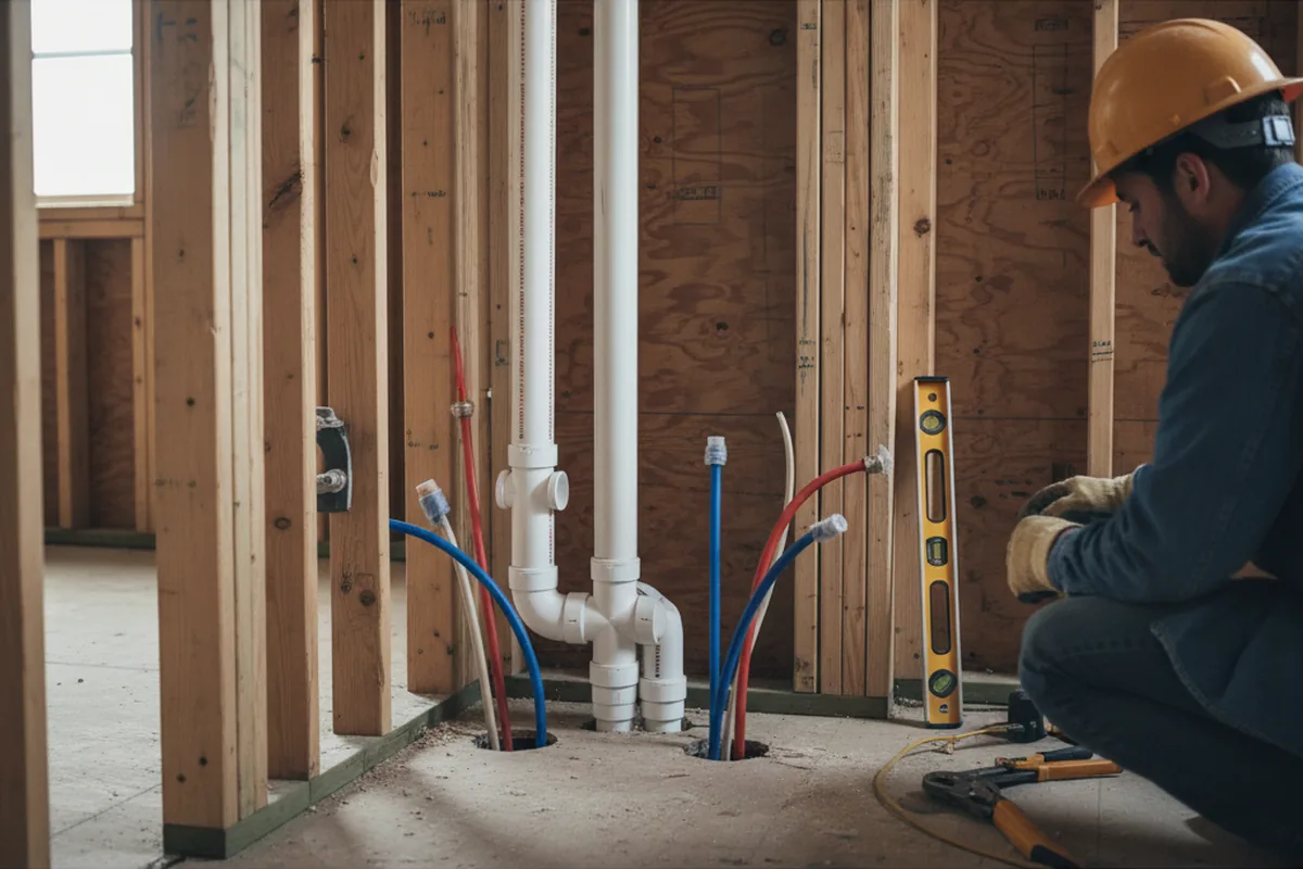 Drain and supply rough-in during Sump Pump Repair in Hampton